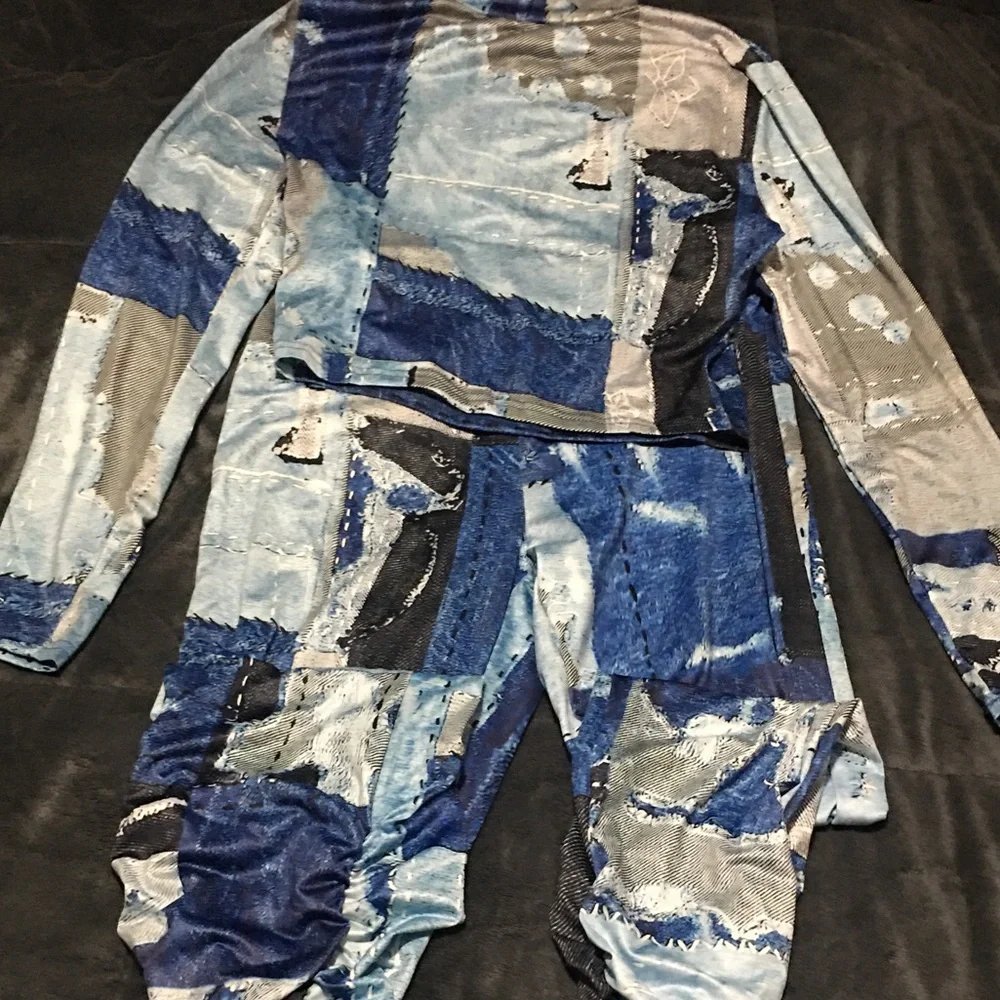 MIXED PRINT PANTS SET BLUE NEW SIZE MEDIUM LARGE EX LARGE AND. 2X AVAILABLE - Picture 2 of 4